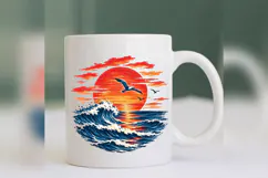 Ocean Sunset PNG, Beach Wave Design, Seagull Coastal Summer Product Image 3