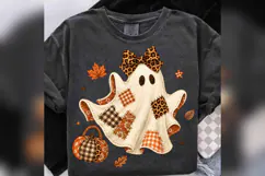 Patchwork Ghost PNG, Leopard Bow Halloween Ghost, Gingham Product Image 5