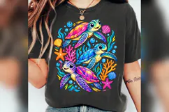 Colorful Sea Turtle PNG, Cute Ocean Turtle Shirt Design Product Image 2