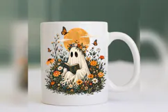 Cozy Ghost Reading PNG, Floral Halloween Book Lover Design Product Image 4
