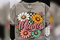 Floral Mama PNG, Retro Daisy Mom Design, Checkered Mother’s Product Image 5