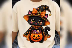 Halloween Black Cat PNG, Cute Witch Kitty Pumpkin Design Product Image 2
