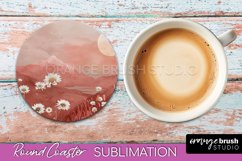 Boho Round Coaster Sublimation, Minimalist Landscape Design Product Image 1