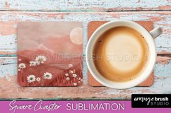 Boho Square Coaster Sublimation - Minimalist Landscape PNG Product Image 1