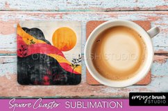 Boho Square Coaster Sublimation - Minimalist Landscape PNG Product Image 1
