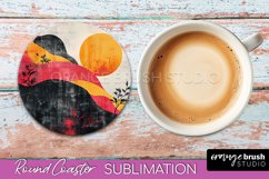 Boho Round Coaster Sublimation, Minimalist Landscape Design Product Image 1
