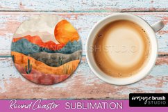 Boho Round Coaster Sublimation, Minimalist Landscape Design Product Image 1
