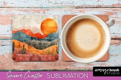 Boho Square Coaster Sublimation - Minimalist Landscape PNG Product Image 1