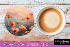 Boho Round Coaster Sublimation, Minimalist Landscape Design Product Image 1