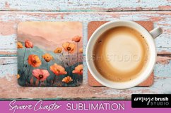 Boho Square Coaster Sublimation - Minimalist Landscape PNG Product Image 1