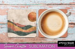 Boho Square Coaster Sublimation - Minimalist Landscape PNG Product Image 1