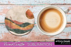 Boho Round Coaster Sublimation, Minimalist Landscape Design Product Image 1