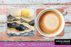 Boho Square Coaster Sublimation - Minimalist Landscape PNG Product Image 1