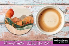 Boho Round Coaster Sublimation, Minimalist Landscape Design Product Image 1