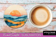 Boho Round Coaster Sublimation, Minimalist Landscape Design Product Image 1
