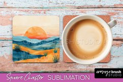 Boho Square Coaster Sublimation - Minimalist Landscape PNG Product Image 1