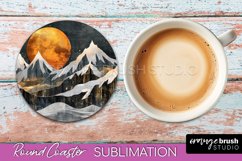Boho Round Coaster Sublimation, Minimalist Landscape Design Product Image 1