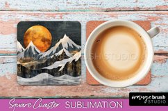 Boho Square Coaster Sublimation - Minimalist Landscape PNG Product Image 1