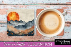 Boho Square Coaster Sublimation - Minimalist Landscape PNG Product Image 1