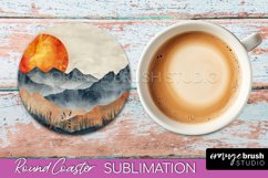Boho Round Coaster Sublimation, Minimalist Landscape Design Product Image 1