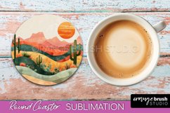 Boho Round Coaster Sublimation, Minimalist Landscape Design Product Image 1