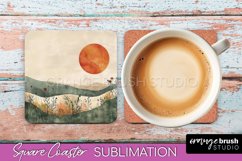 Boho Square Coaster Sublimation - Minimalist Landscape PNG Product Image 1