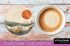 Boho Round Coaster Sublimation, Minimalist Landscape Design Product Image 1