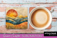 Boho Square Coaster Sublimation - Minimalist Landscape PNG Product Image 1