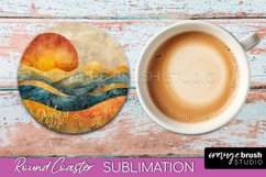 Boho Round Coaster Sublimation, Minimalist Landscape Design Product Image 1