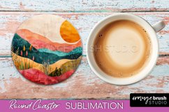 Boho Round Coaster Sublimation, Minimalist Landscape Design Product Image 1
