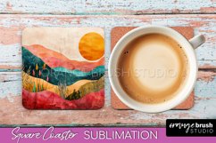 Boho Square Coaster Sublimation - Minimalist Landscape PNG Product Image 1