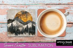 Boho Square Coaster Sublimation - Minimalist Landscape PNG Product Image 1
