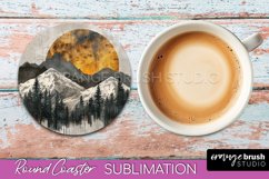 Boho Round Coaster Sublimation, Minimalist Landscape Design Product Image 1