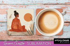 Boho Square Coaster Sublimation - Minimalist Landscape PNG Product Image 1