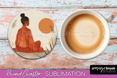 Boho Round Coaster Sublimation, Minimalist Landscape Design Product Image 1