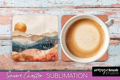 Boho Square Coaster Sublimation - Minimalist Landscape PNG Product Image 1
