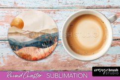 Boho Round Coaster Sublimation, Minimalist Landscape Design Product Image 1