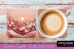 Boho Square Coaster Sublimation - Minimalist Landscape PNG Product Image 1