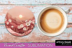Boho Round Coaster Sublimation, Minimalist Landscape Design Product Image 1