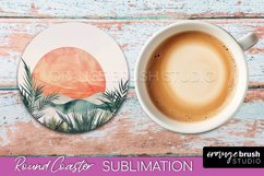 Boho Round Coaster Sublimation, Minimalist Landscape Design Product Image 1