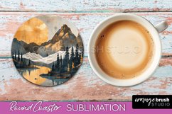 Boho Round Coaster Sublimation, Minimalist Landscape Design Product Image 1