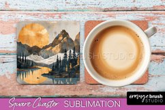 Boho Square Coaster Sublimation - Minimalist Landscape PNG Product Image 1