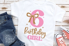 6th Birthday Girl SVG - Six Bow 6 Birthday Girl PNG Product Image 1