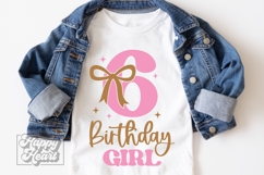 6th Birthday Girl SVG - Six Bow 6 Birthday Girl PNG Product Image 4