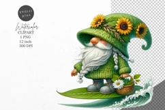 Gnome clipart, Gnome with sunflowers clipart, Summer clipart Product Image 1