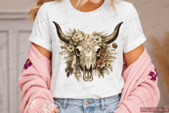 Boho Floral Longhorn Skull PNG Design | Western Cow Skull Product Image 6