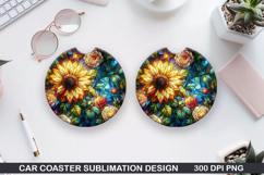 Flower Car coaster sublimation, Summer Coaster PNG Design Product Image 1