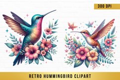 Flowers Hummingbird Clipart, Retro Hummingbird Clipart Product Image 1