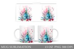 Christmas Tree Mug Wrap. Christmas Tree Flowers Mug Design Product Image 1