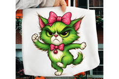 Green Angry Christmas Cat PNG, Merry Christmas Sublimation Product Image 4